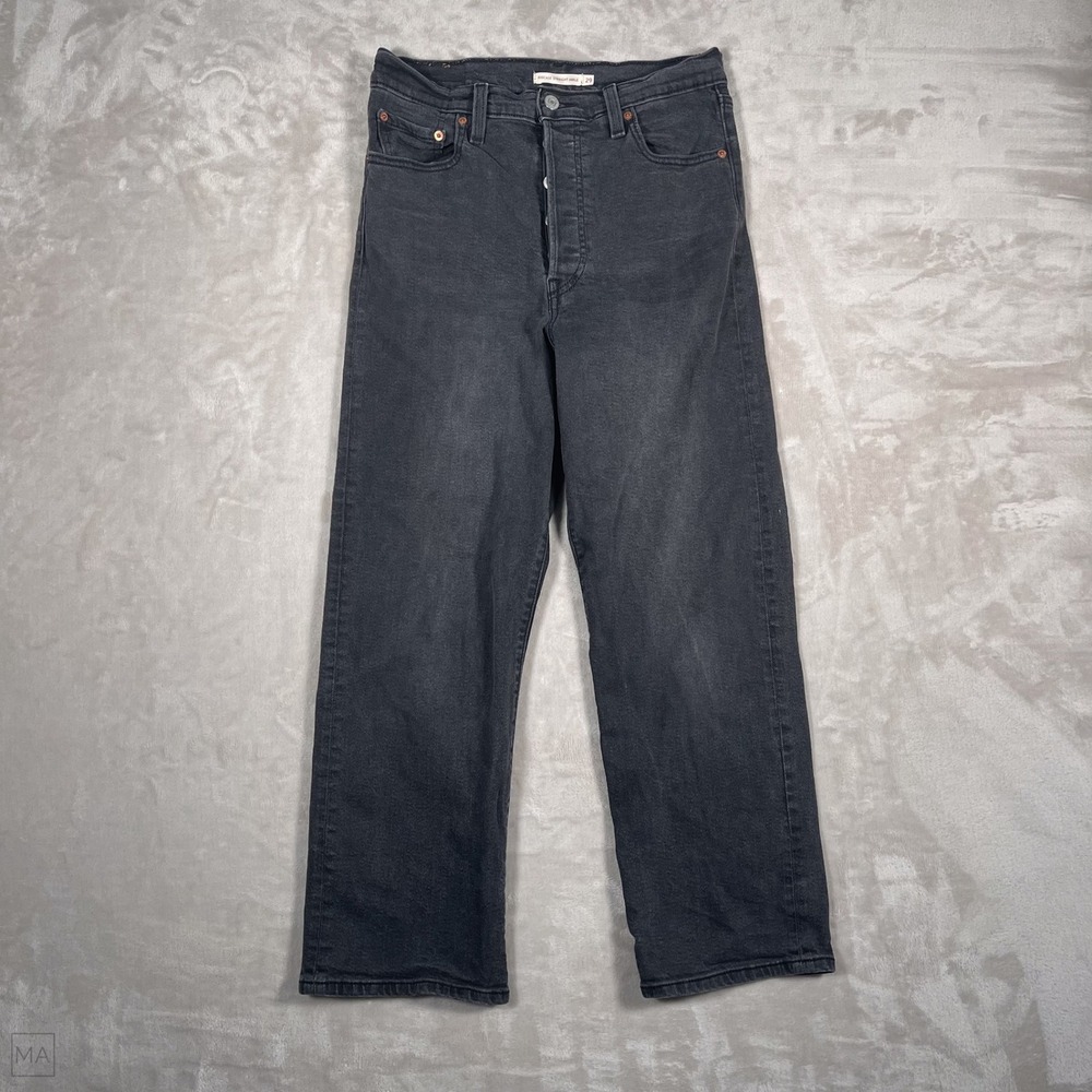 Levi's Women's Jeans Ribcage Straight Denim Button Fly Casual 29 Gray